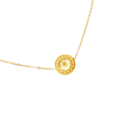 Halskette "Blume im Kreis" Edelstahl 14K vergoldet