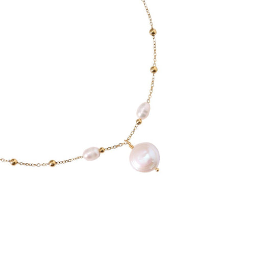 Halskette "Round Pearl" Edelstahl 14K vergoldet