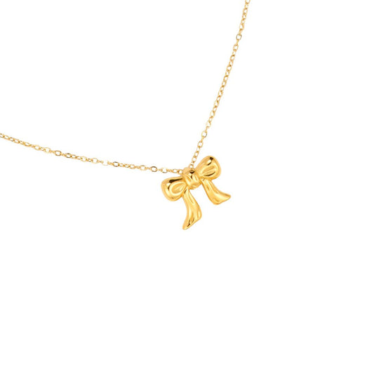 Halskette "Gold Schleife" Edelstahl 14K vergoldet in zwei Farben