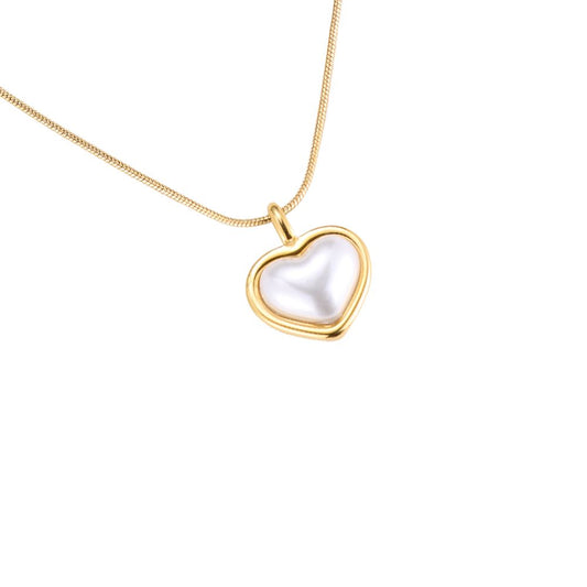 Halskette "Pearly Heart" Edelstahl 14K vergoldet in zwei Farben