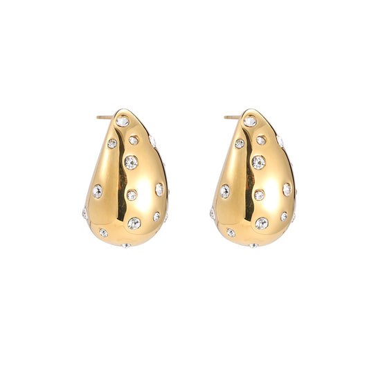 Ohrringe "Diamond Drop I" Edelstahl 14K vergoldet in zwei Farben
