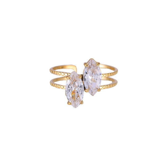 Ring "Twin Diamond" Edelstahl 14K vergoldet in zwei Farben