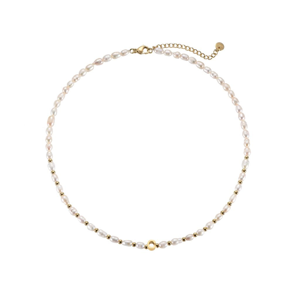 Halskette "Buchstabe mit Perlen" Edelstahl 14K vergoldet