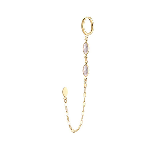 Ohrring "2 Big Oval Diamonds Chain" Edelstahl 14K vergoldet in fünf Farben