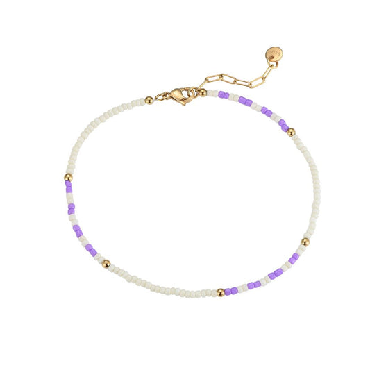 Fußkette "Purple and White Beads" Edelstahl 14K vergoldet
