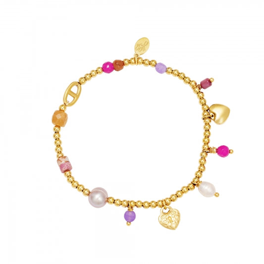 Armband "Pinke Perlen" Edelstahl 18K vergoldet