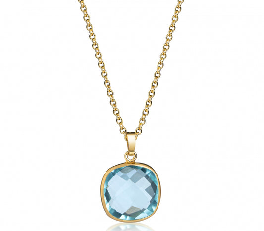 Halskette mit Quarz in Swiss Blue 925er Silber vergoldet