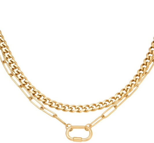 Halskette "Double Chain" Edelstahl 18K vergoldet in zwei Farben